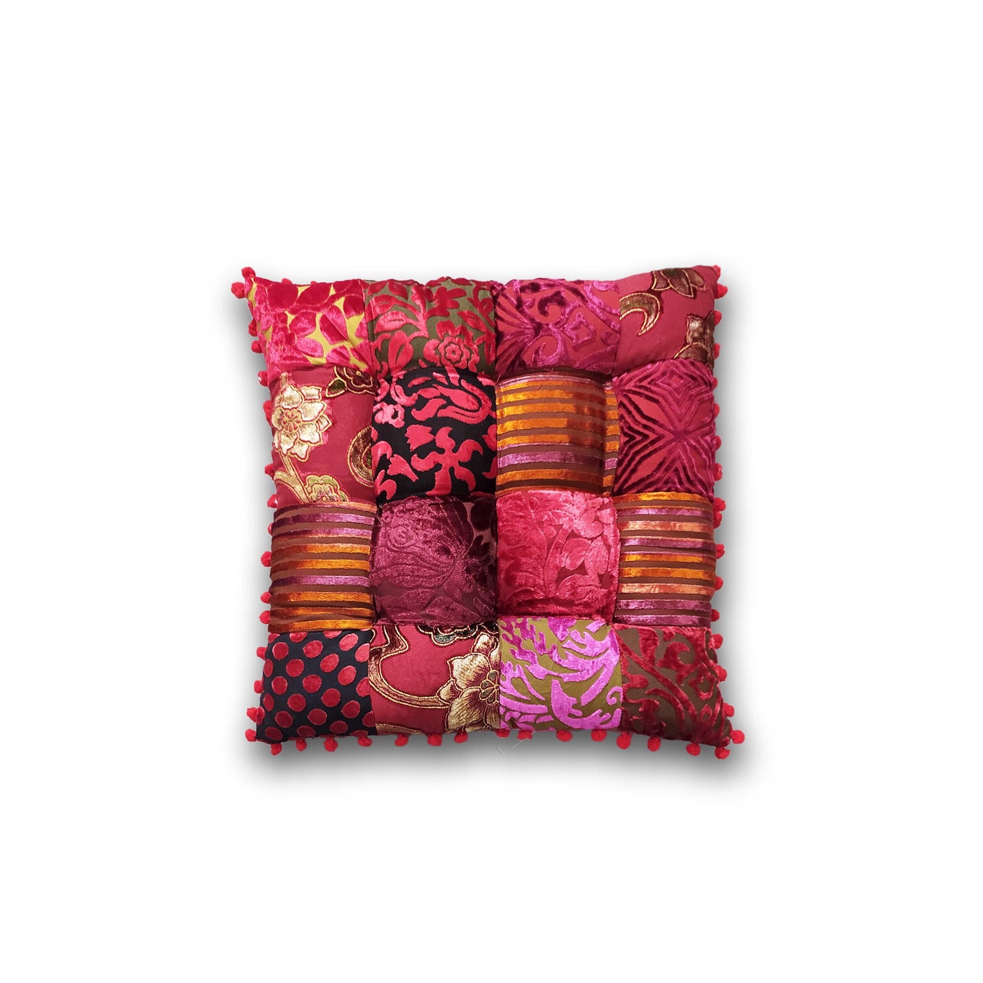 Patchwork-Sitzkissen, Rottöne, B 40 cm, L 40 cm, H 5 cm von fischer's lagerhaus