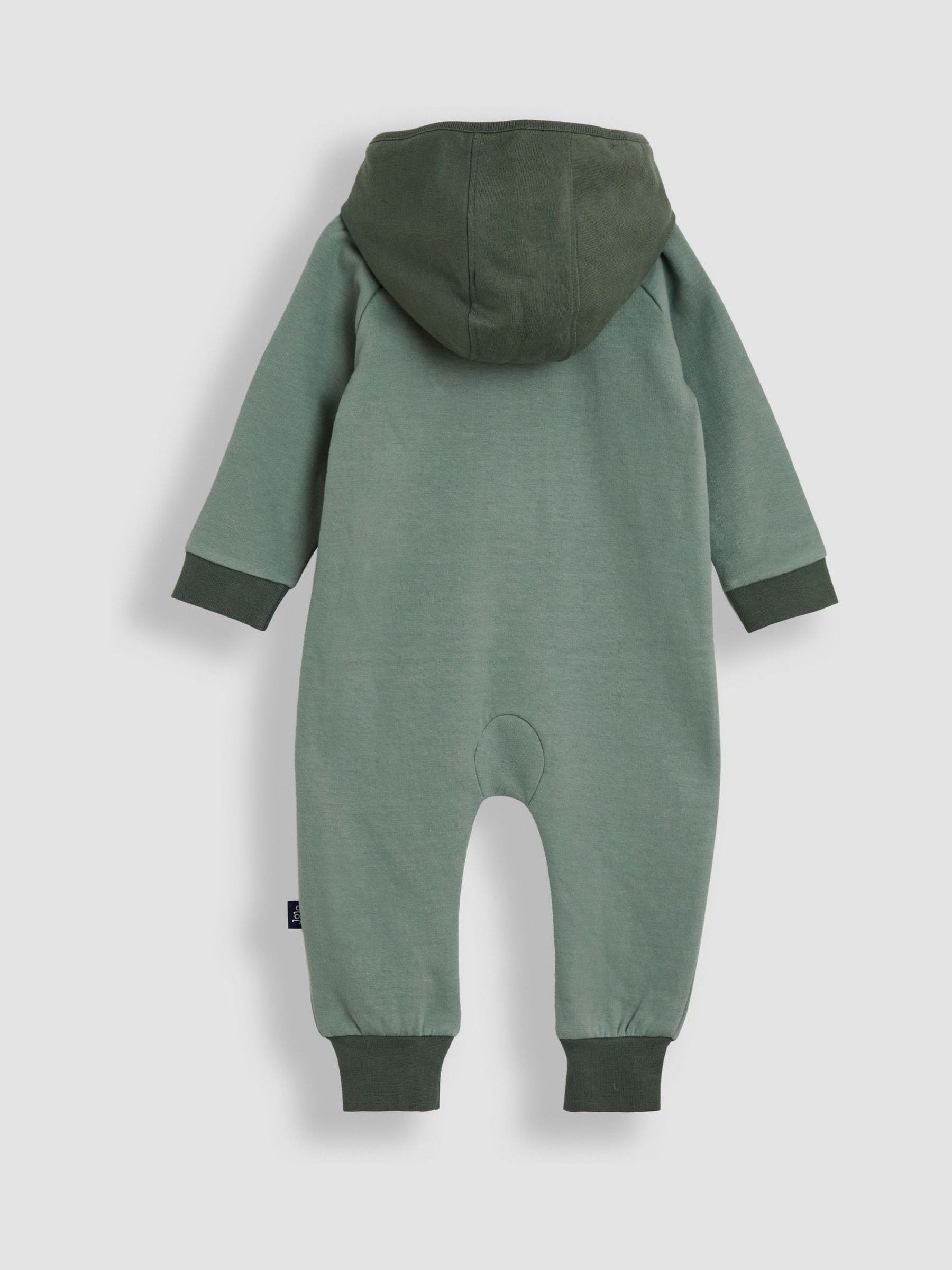 Groen met hooglander - JoJo Maman Bébé All-in-one met capuchon en applicatie