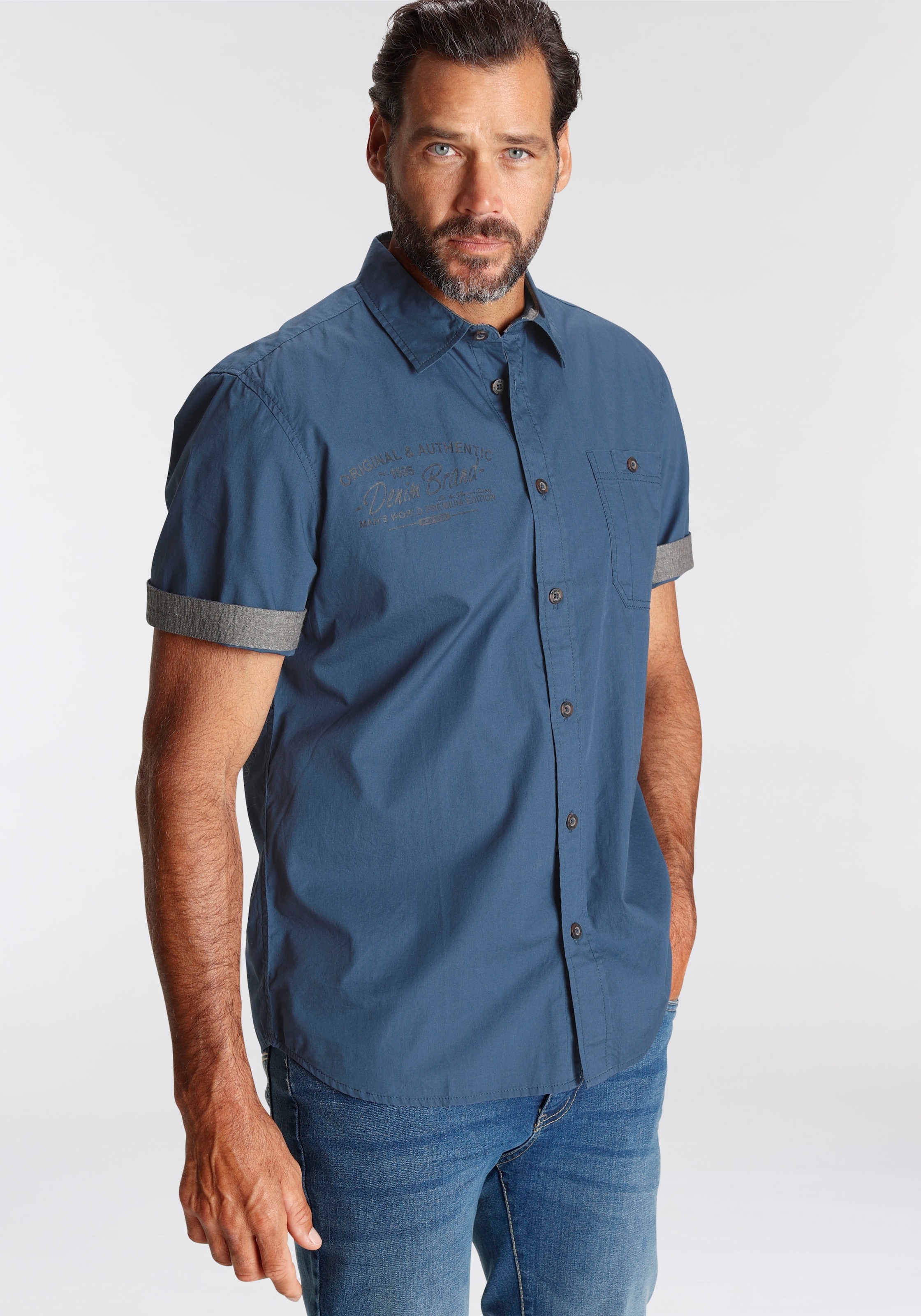 Man's World Kurzarmhemd mit kleinem Brustprint