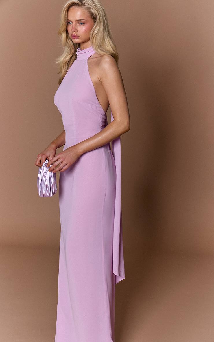 Lilas Robe Longue En Mousseline À Col Licou