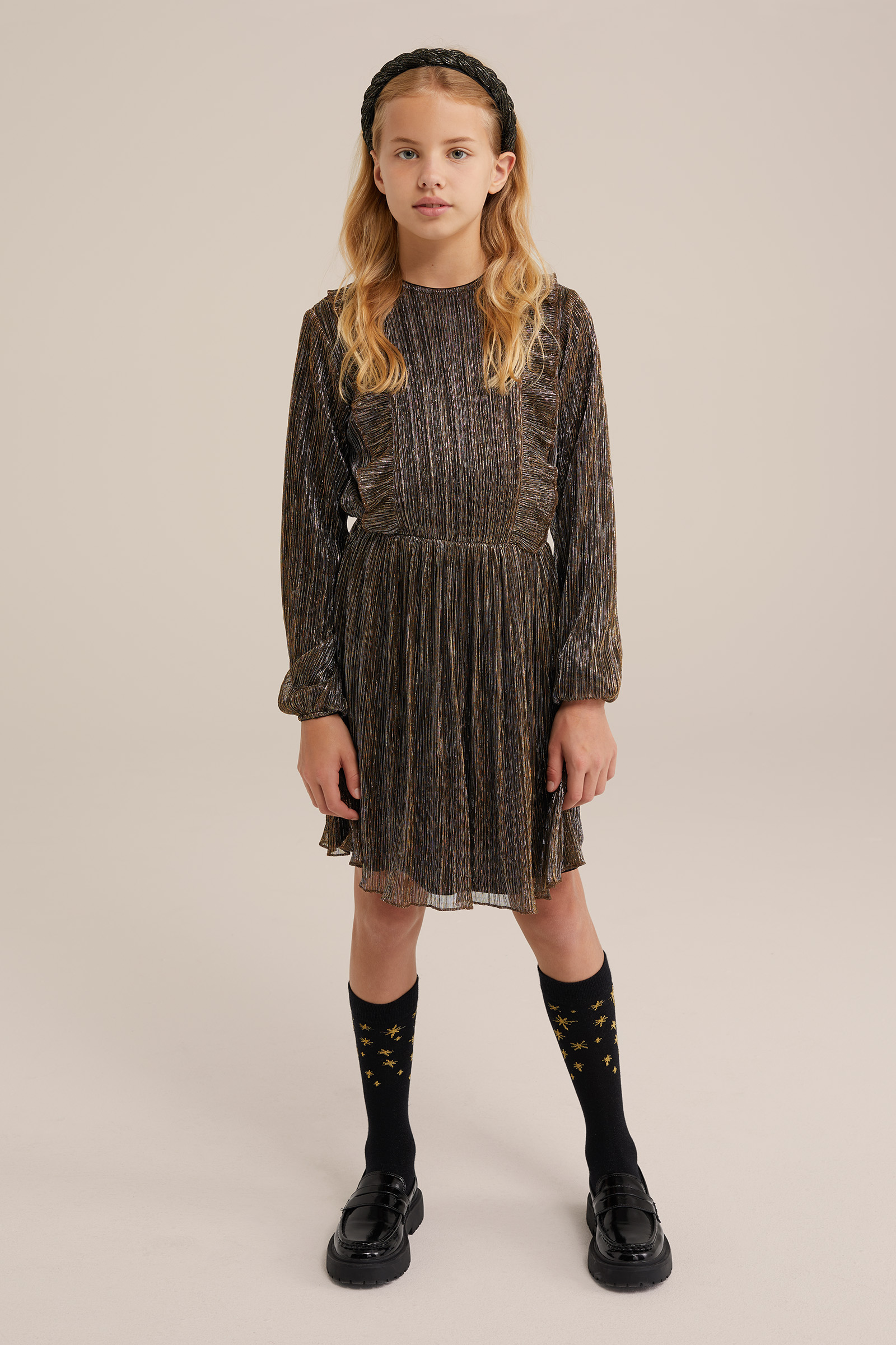 Meisjes jurk met glittergaren WE Fashion Goud