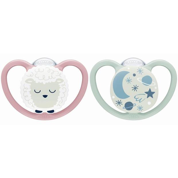 Lot de 2 Sucettes SPACE NUIT 0-6m Mouton/Ciel - NUK
