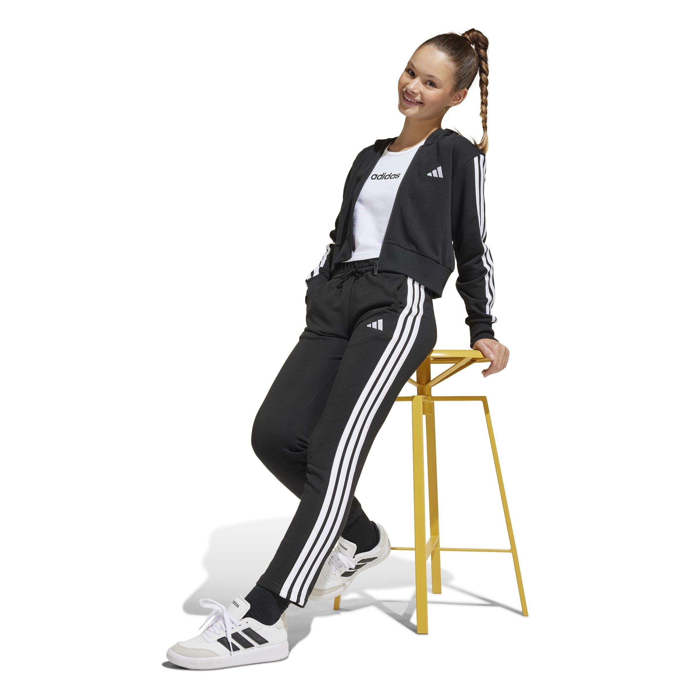 adidas Essentials Girls 3-Stripes Zip Track Top Hoodie