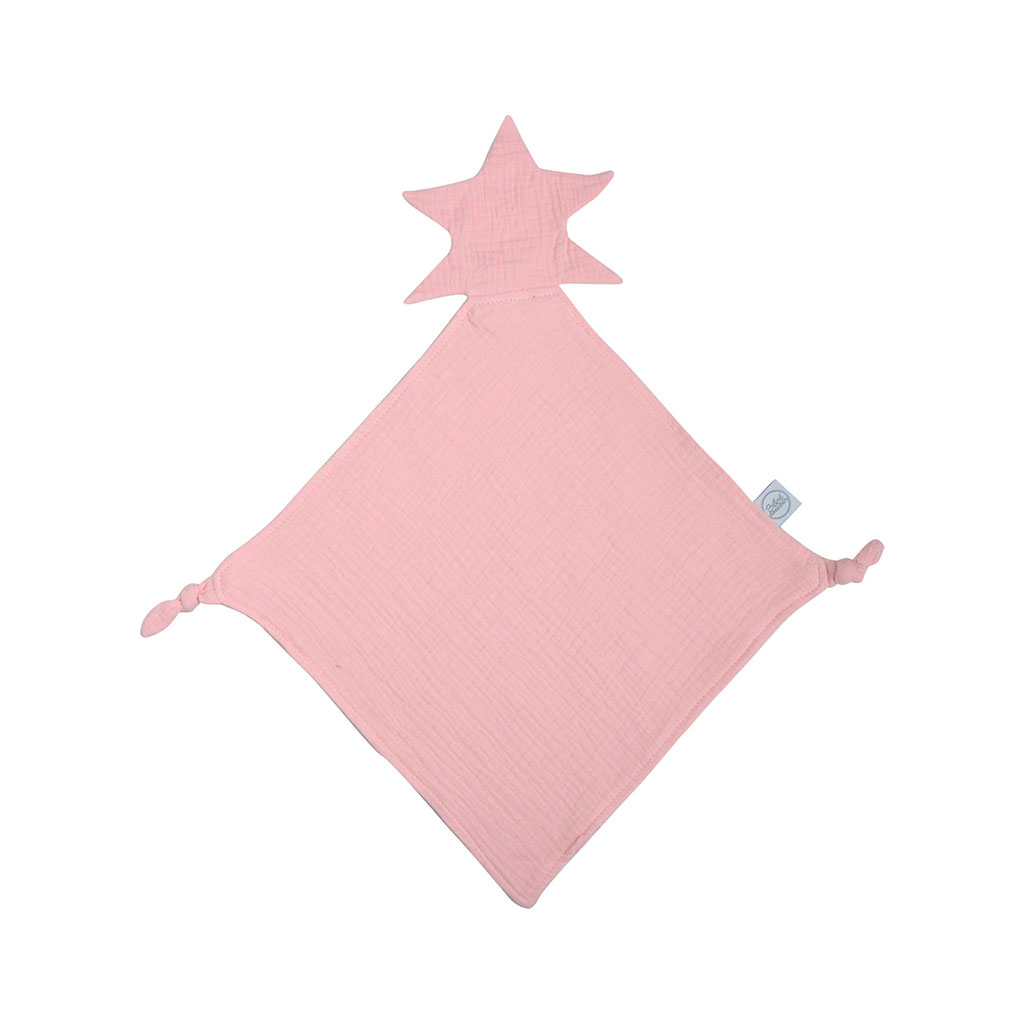 Doudou carré étoile gaze de coton rose 30x46cm