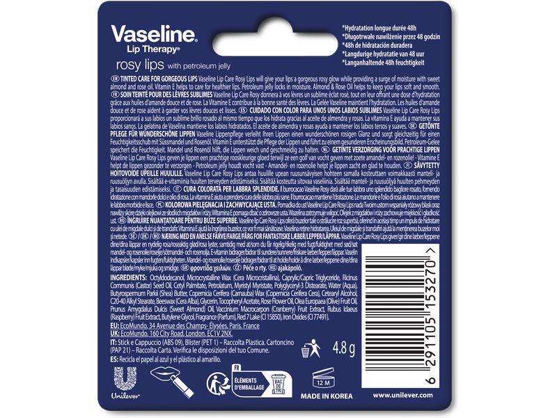 Vaseline Lippenpflege Rosy Lips 4.8 g Feuchtigkeitsspendende Lippenpomade für weiche, leicht getönte Lippen
