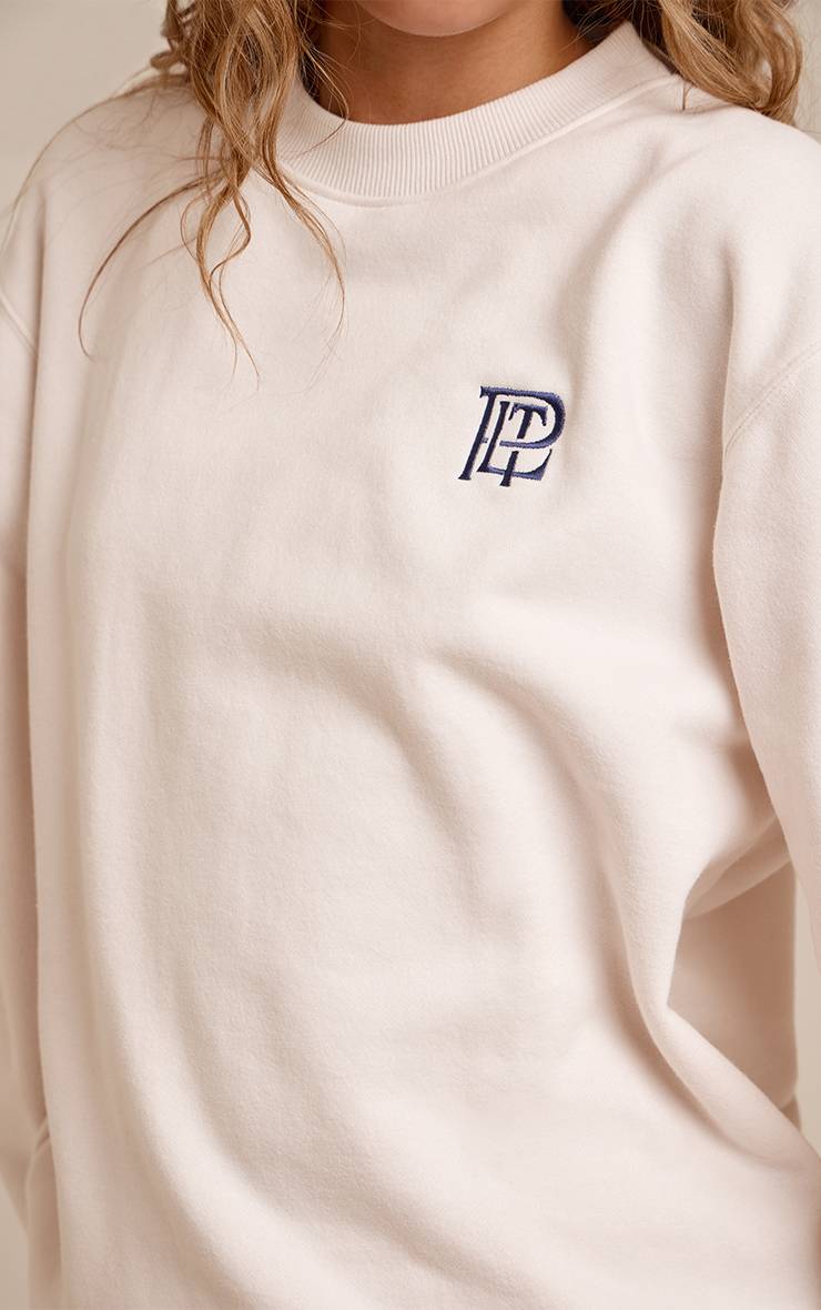 Crème Sweat-shirt Oversize Col Rond En Molleton De Coton Brodé Plt