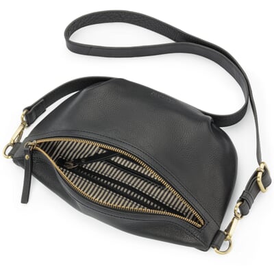 Damen-Gürteltasche Leder, Schwarz