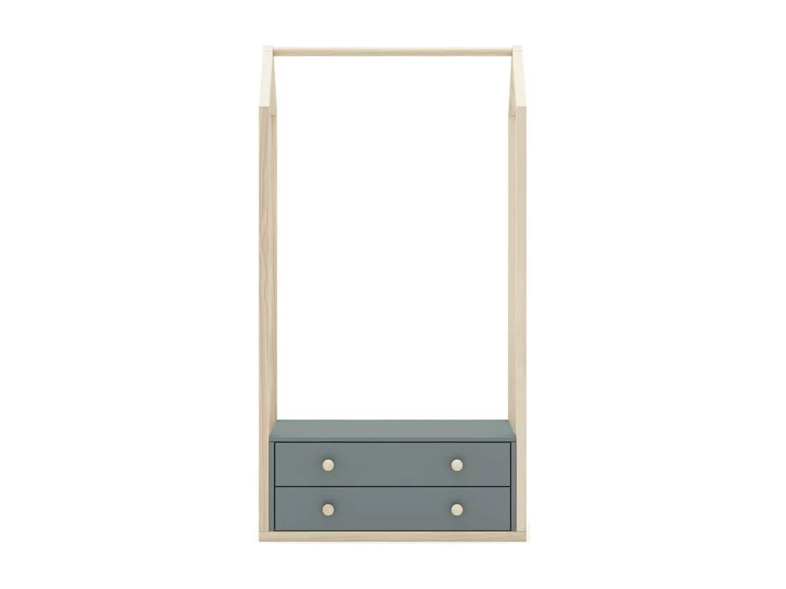 KAINA - Penderie 2 Tiroirs en MDF et Pin Coloris Gris Vert et Naturel