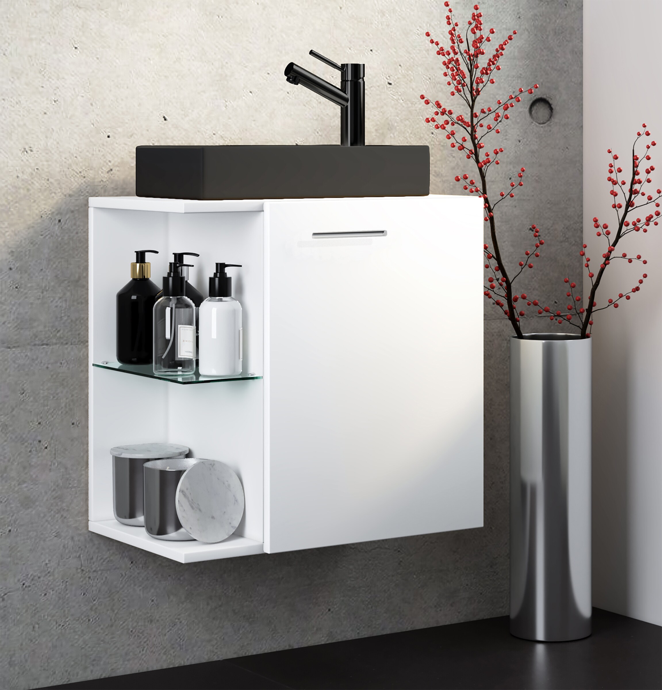 VCM 2-tlg Badmöbel Set Gäste WC Gästebad Waschplatz Waschtisch klein schmal Hausa-BL