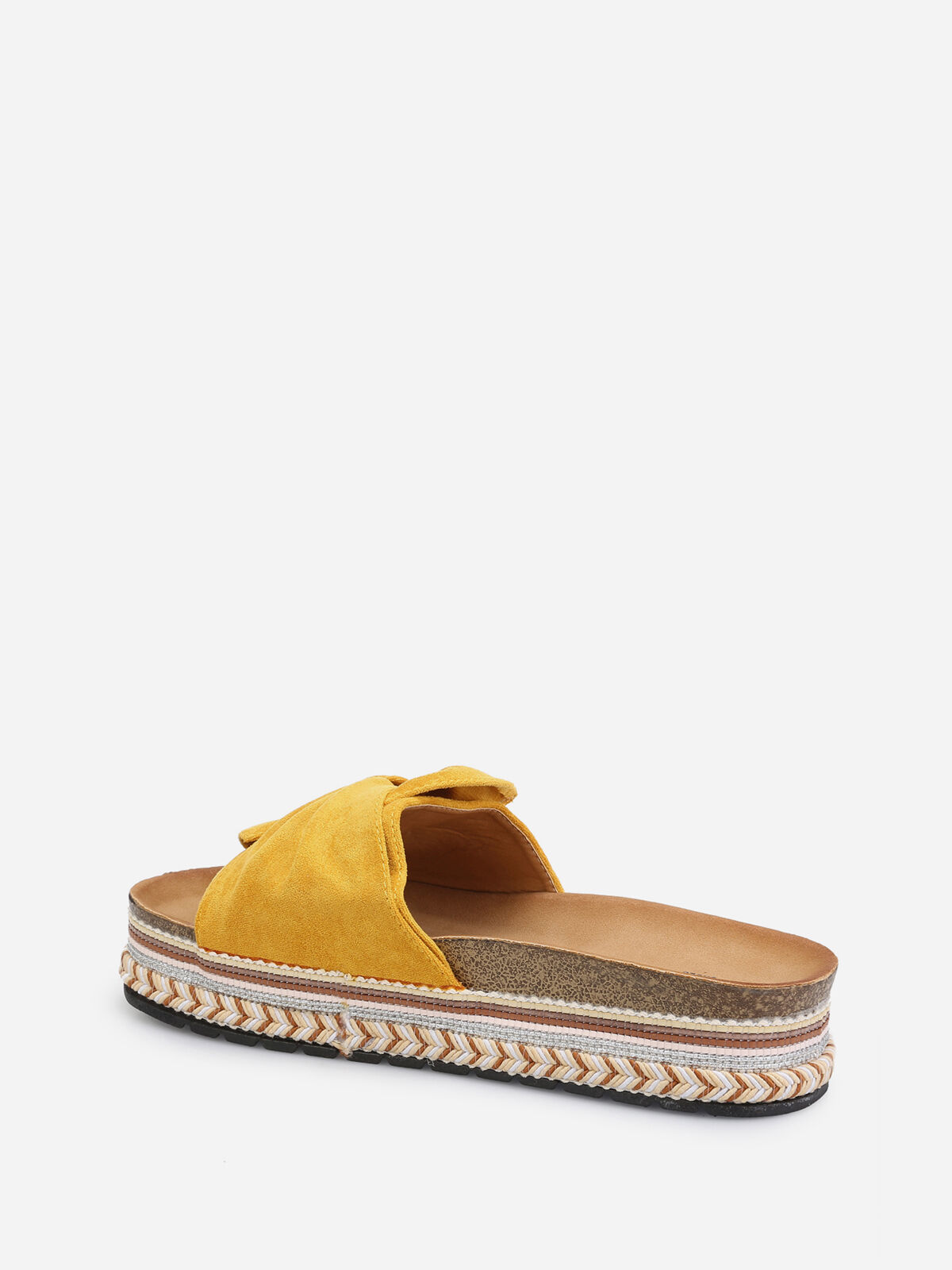 Mules suédine à plateforme motif ethnique- Jaune
