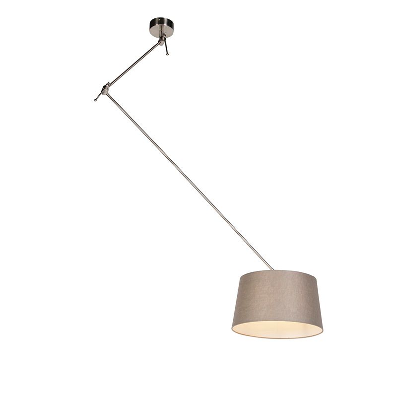 Hanglamp staal met linnen kap taupe 35 cm  - Blitz