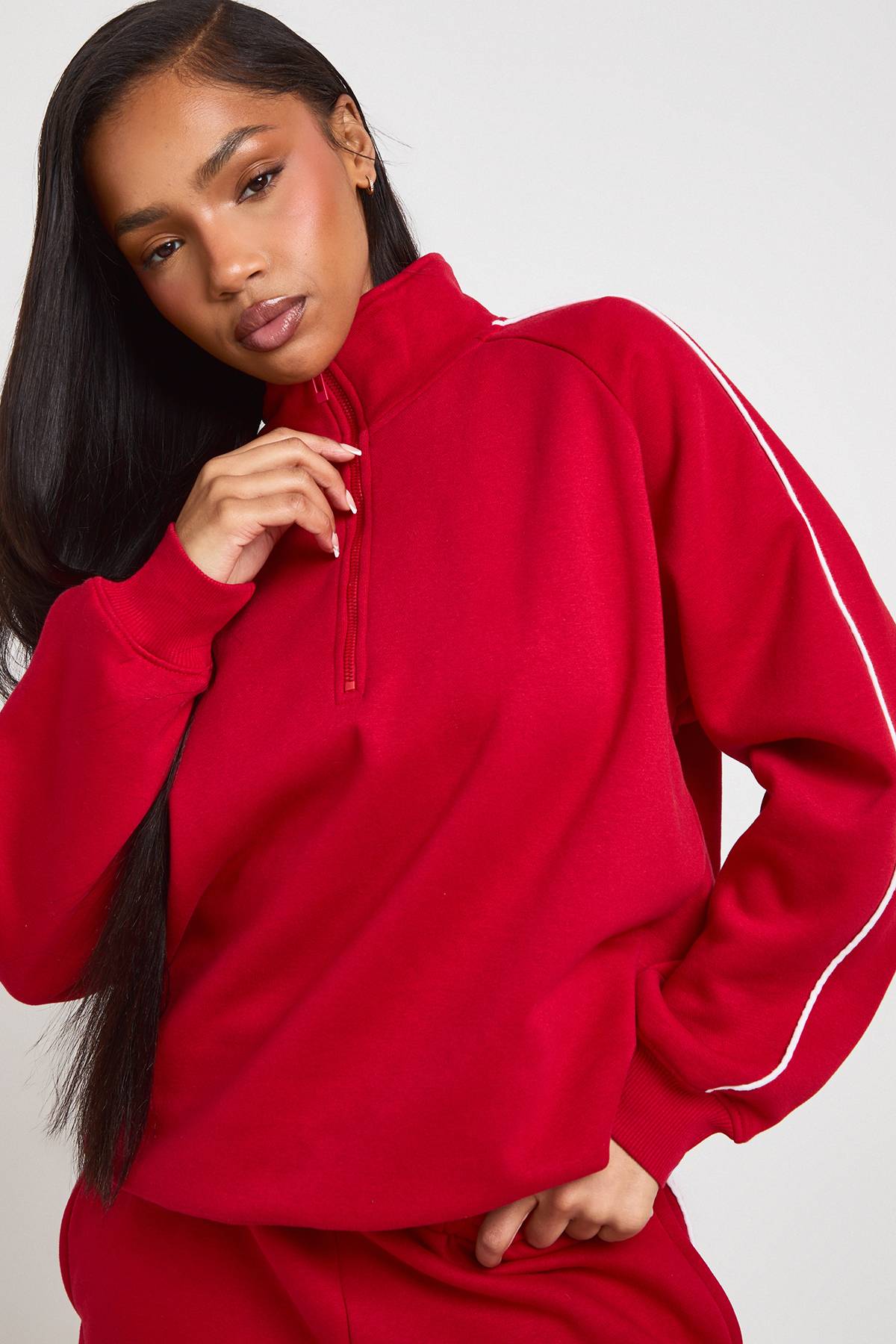 boohoo Ensemble De Survêtement Court Sweat À Demi-zip Avec Détails De Passepoil