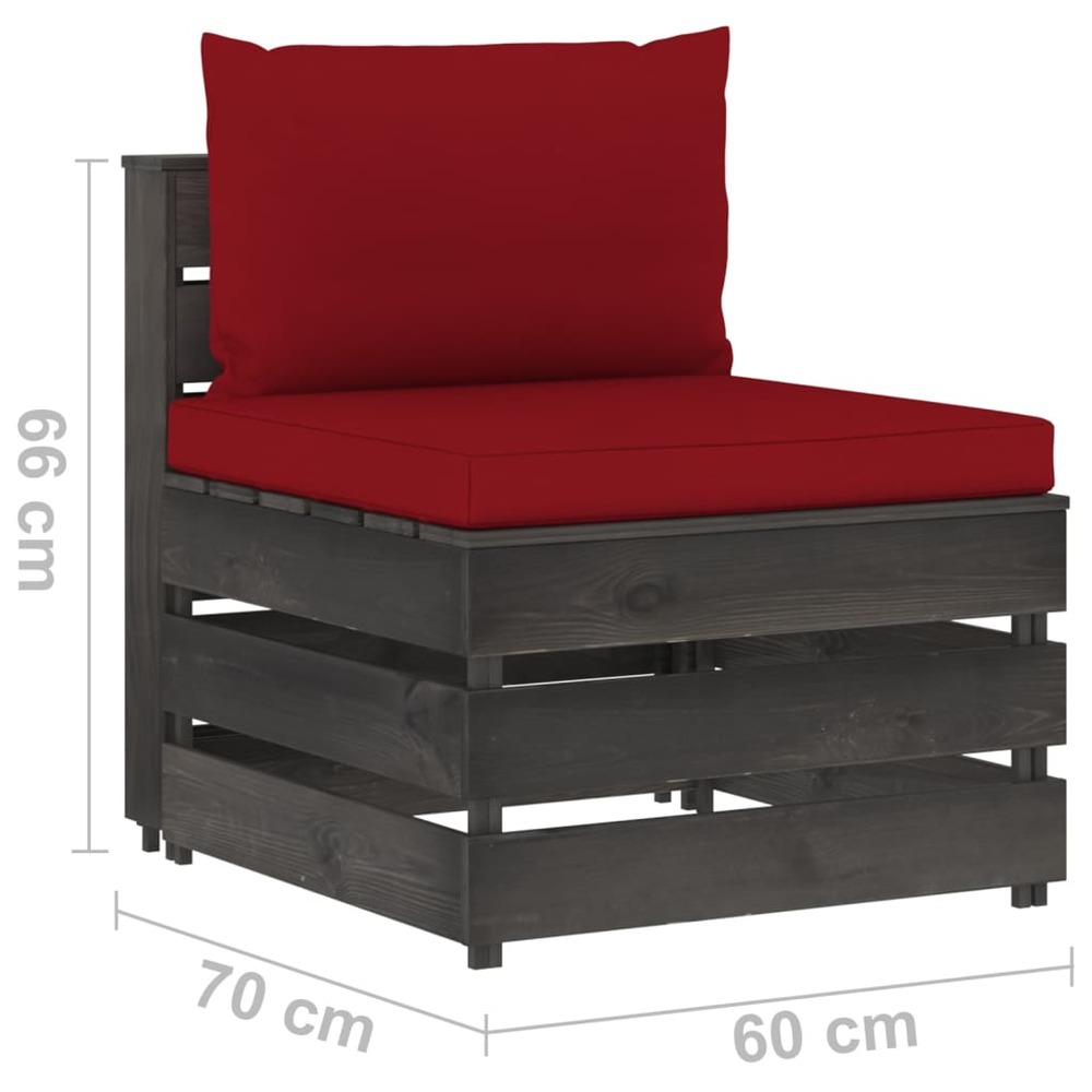 Salon de jardin meuble d'extérieur ensemble de mobilier 6 pièces avec coussins bois imprégné de gris