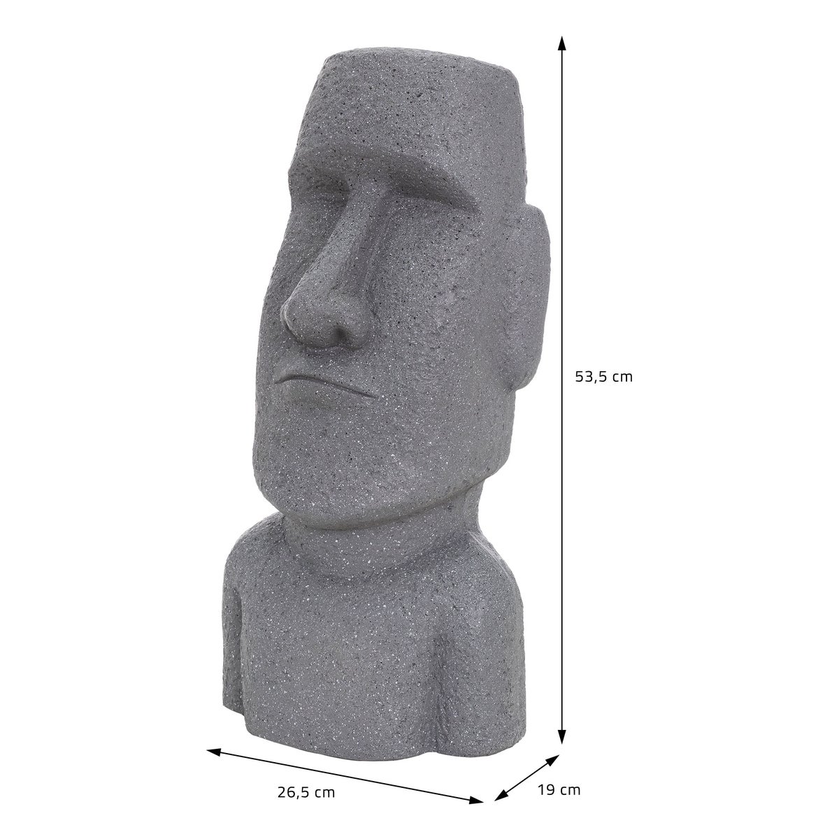 ECD Duitsland Moai figuur Rapa Nui hoofd 53,5 cm hoog gemaakt van weerbestendig gegoten steenhars, grijs, Paaseiland beeld als decoratie voor huis & tuin, tuinfiguur, decoratief figuur, sculptuur voor binnen & buiten