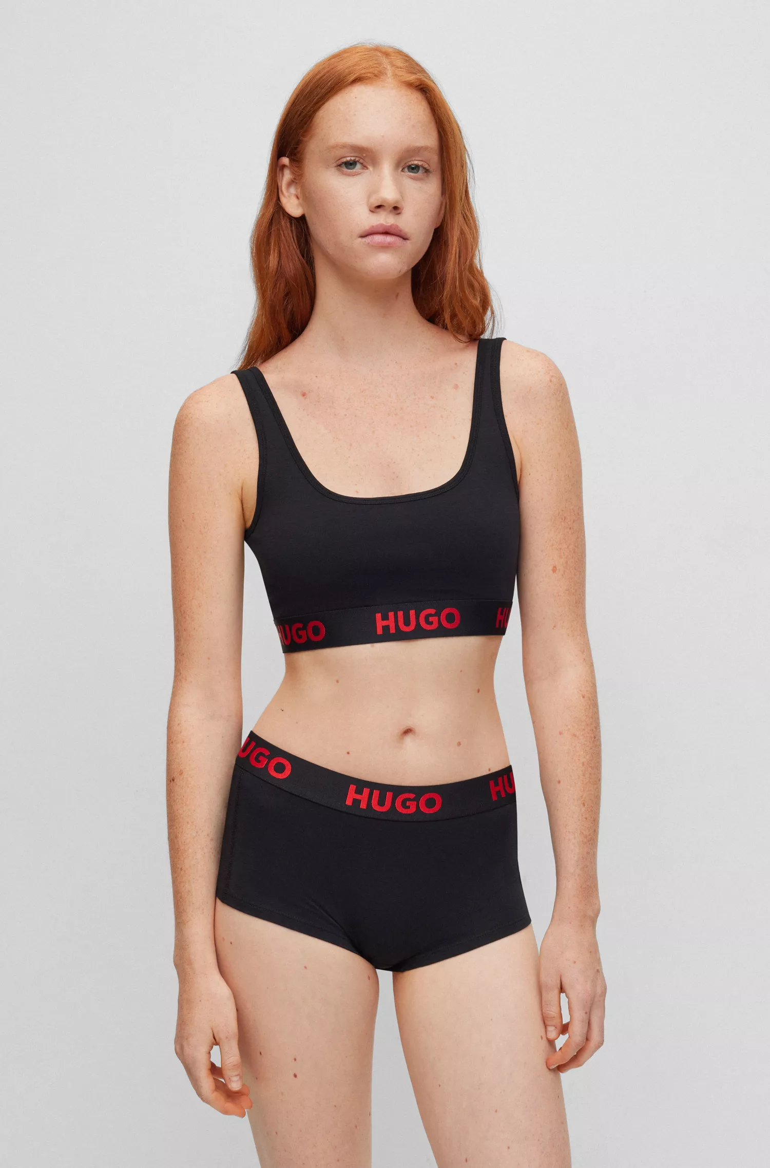Sutiã sem aro HUGO vermelho em algodão elástico com faixa com o logotipo.
