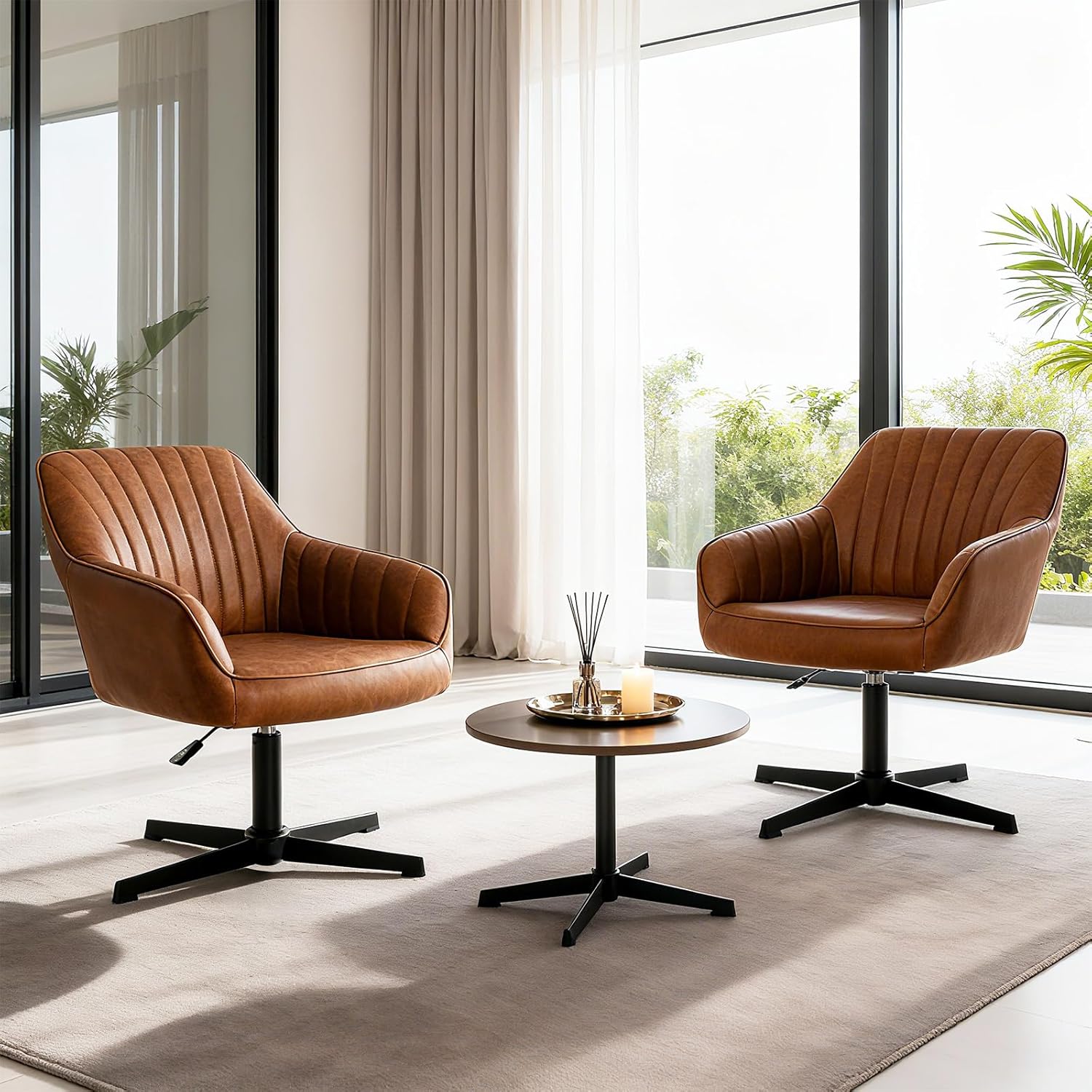 Sweetcrispy Esszimmerstühle, Küchenstuhl Drehbar & Höhenverstellbar - Leder Sessel Esstisch mit Armlehne, 360° Drehstuhl Esszimmer in Braun, 1 Stück