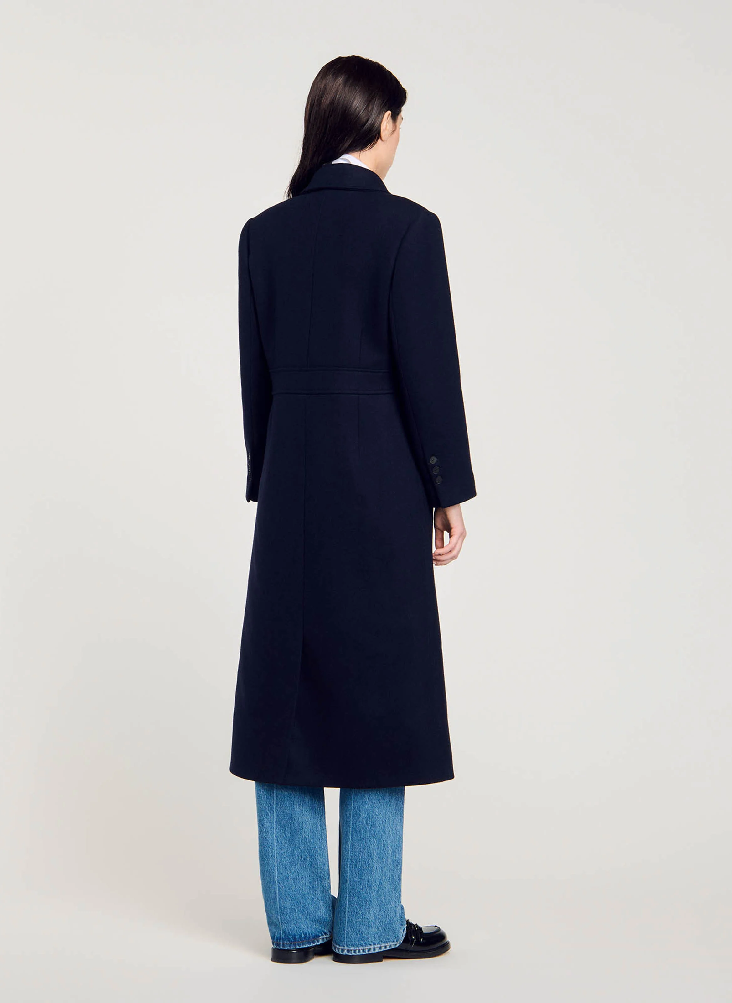 Manteau long cintré en laine mélangée | Bleu