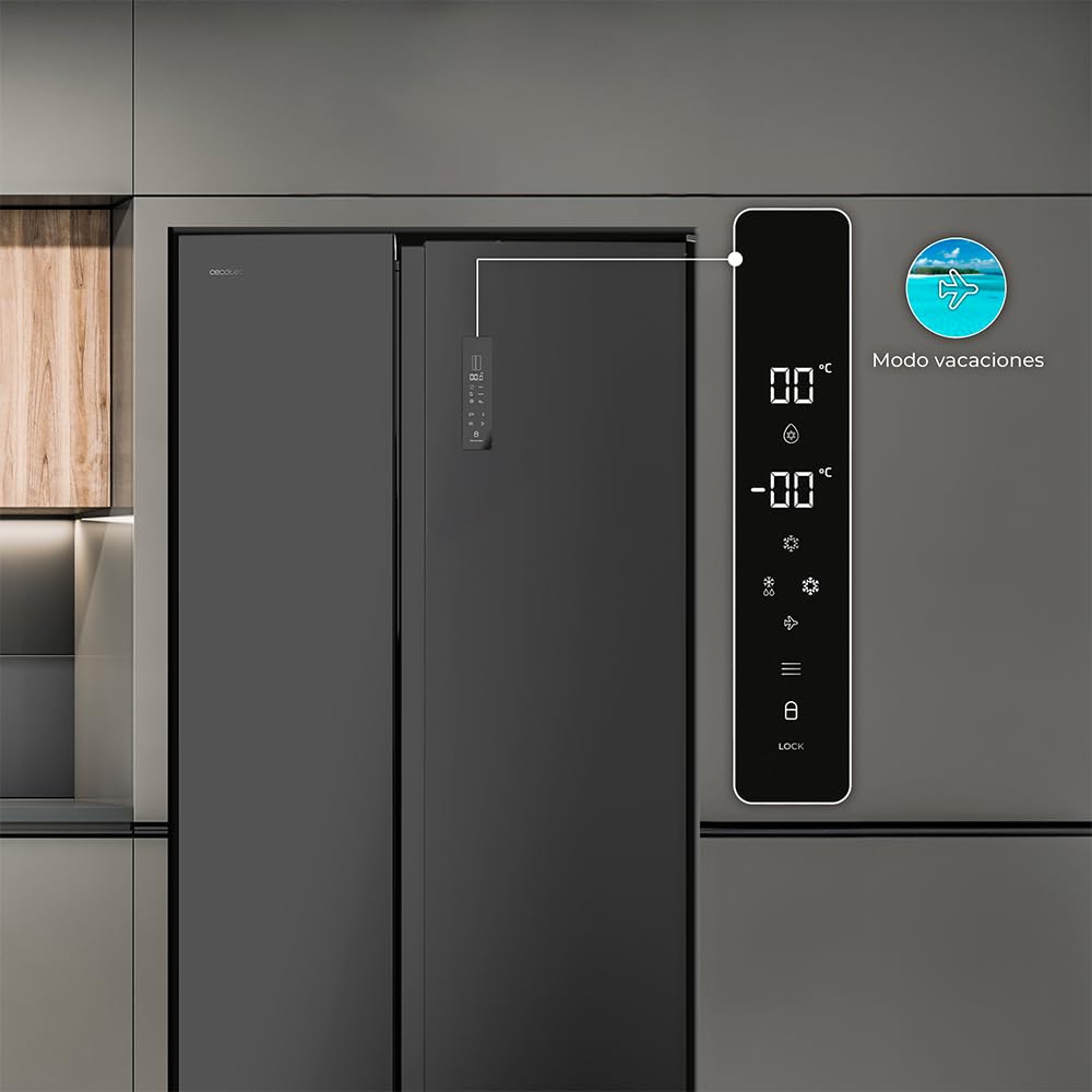 Cecotec Réfrigérateur Américain de 550 Litres Bolero CoolMarket SBS 550 Glass D. 177 cm de Hauteur et 90 cm de Largeur, Système Multi Air Flow, No Fro