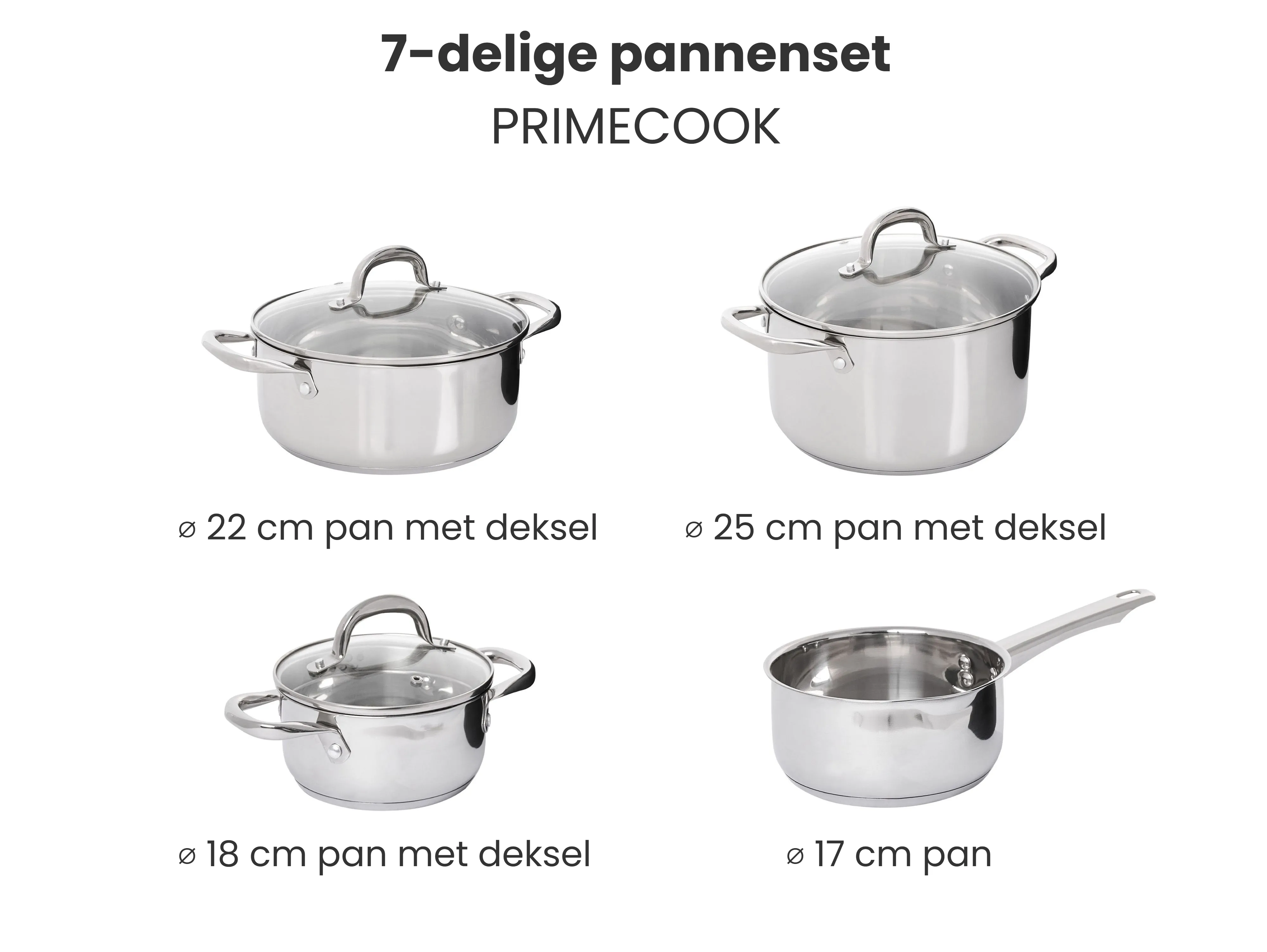 7-delige pannenset PRIMECOOK Roestvrij staal Zilver
