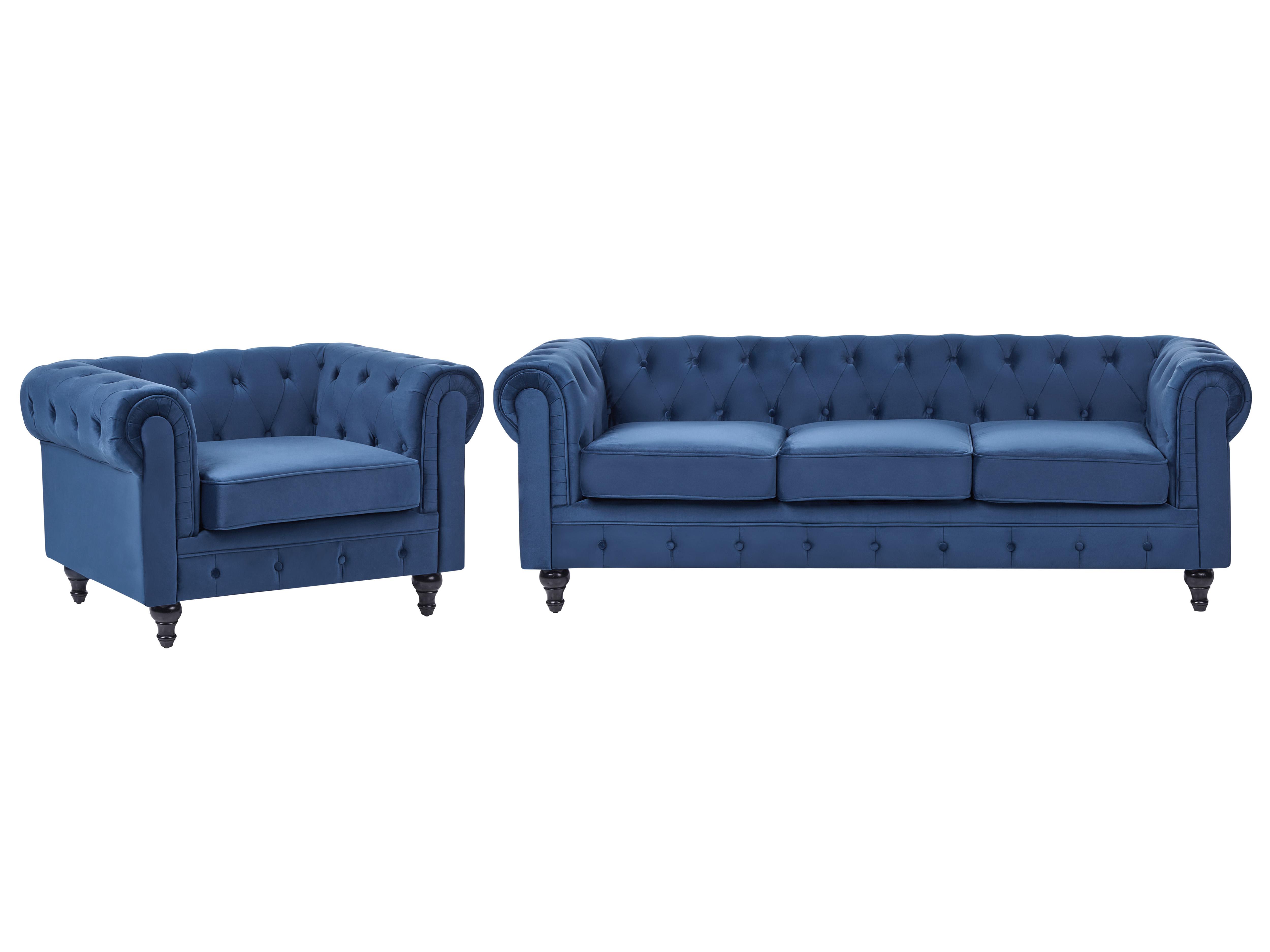 Bankenset 4-zits CHESTERFIELD Fluweel Marineblauw