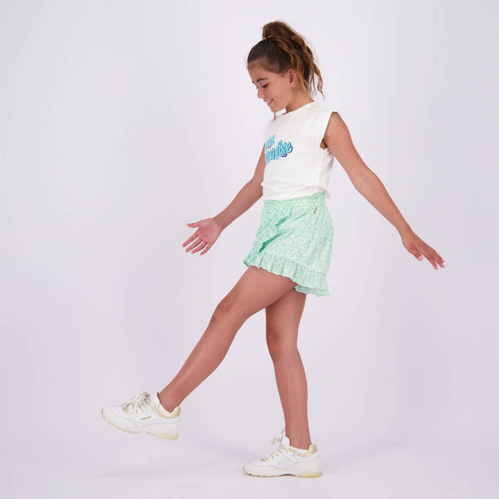 Vingino skort Rianna met all over print en volant mintgroen/wit