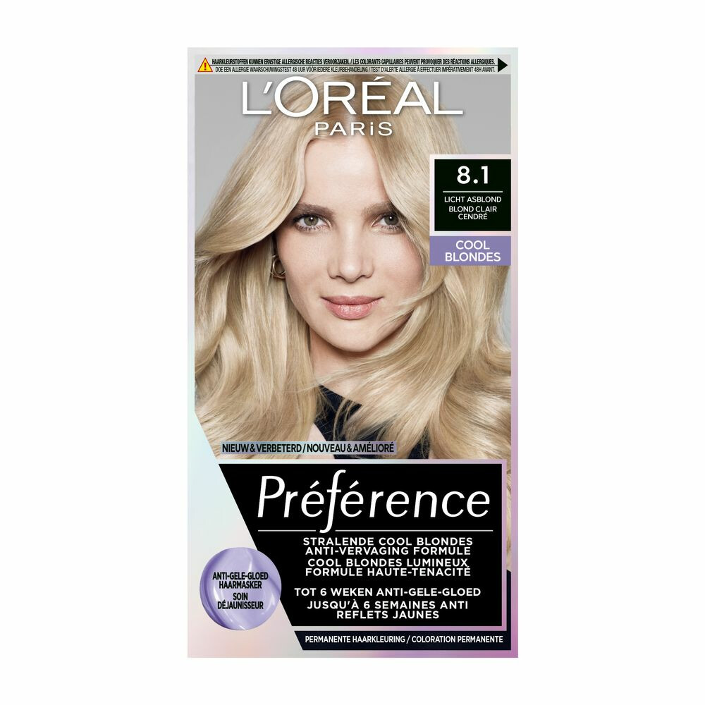 L'Oréal Préférence Cool Blondes Permanente Haarkleuring 8.1 Licht Asblond