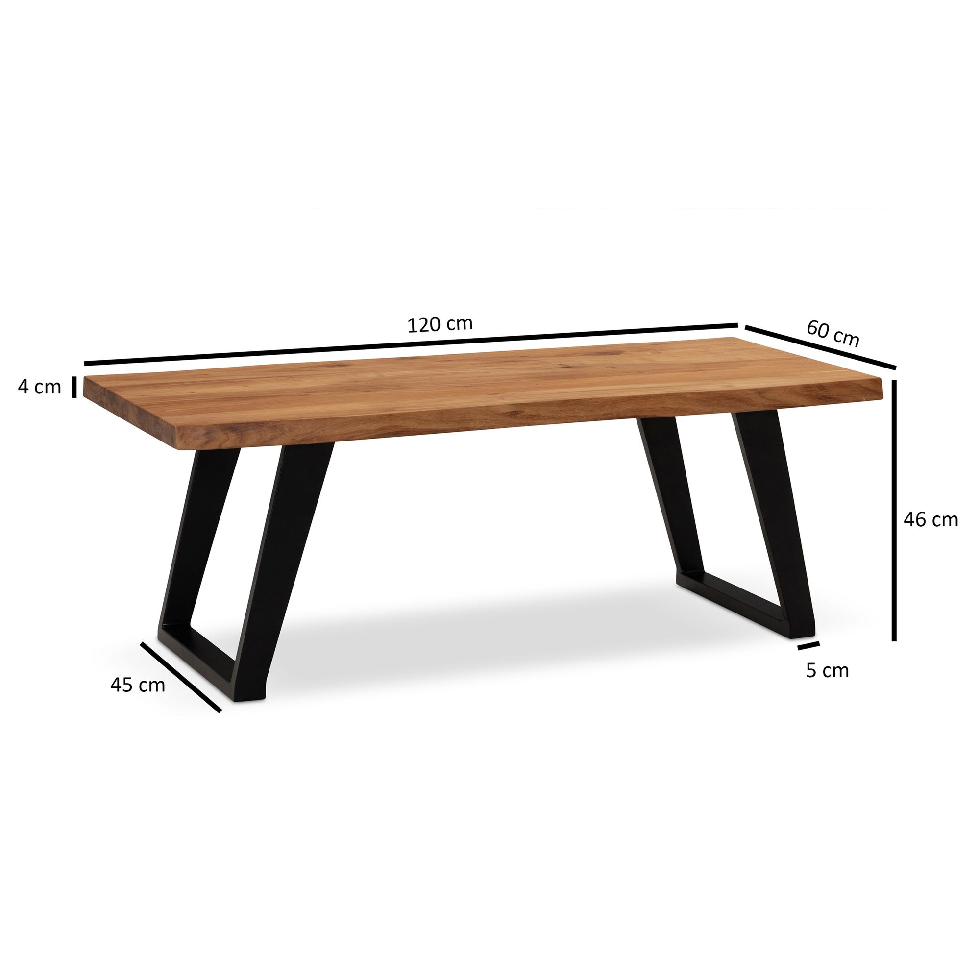 Couchtisch FineBuy Sofatisch 120 cm Baumkante Akazie Massivholz Wohnzimmertisch