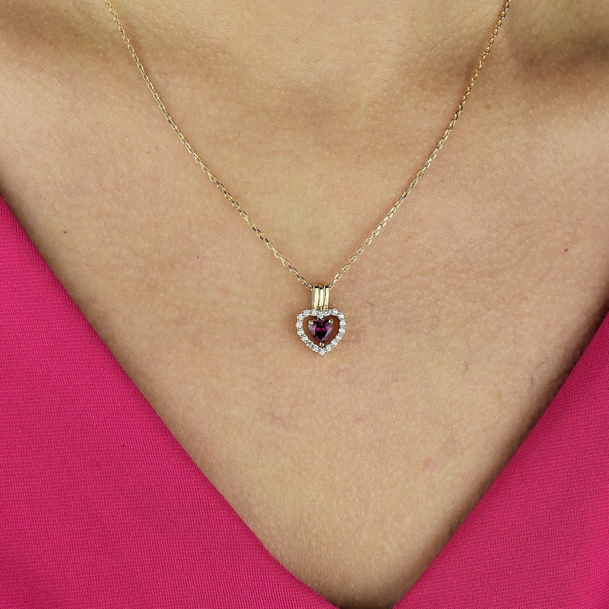 Collier 2 pendentifs 3 styles coeur oxyde de zirconium rose Plaqué OR 750 3 microns