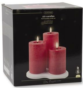Lumineo - Led Kaarsen - Rood - Set van 3 - Oplaadbaar - Bewegende Vlam