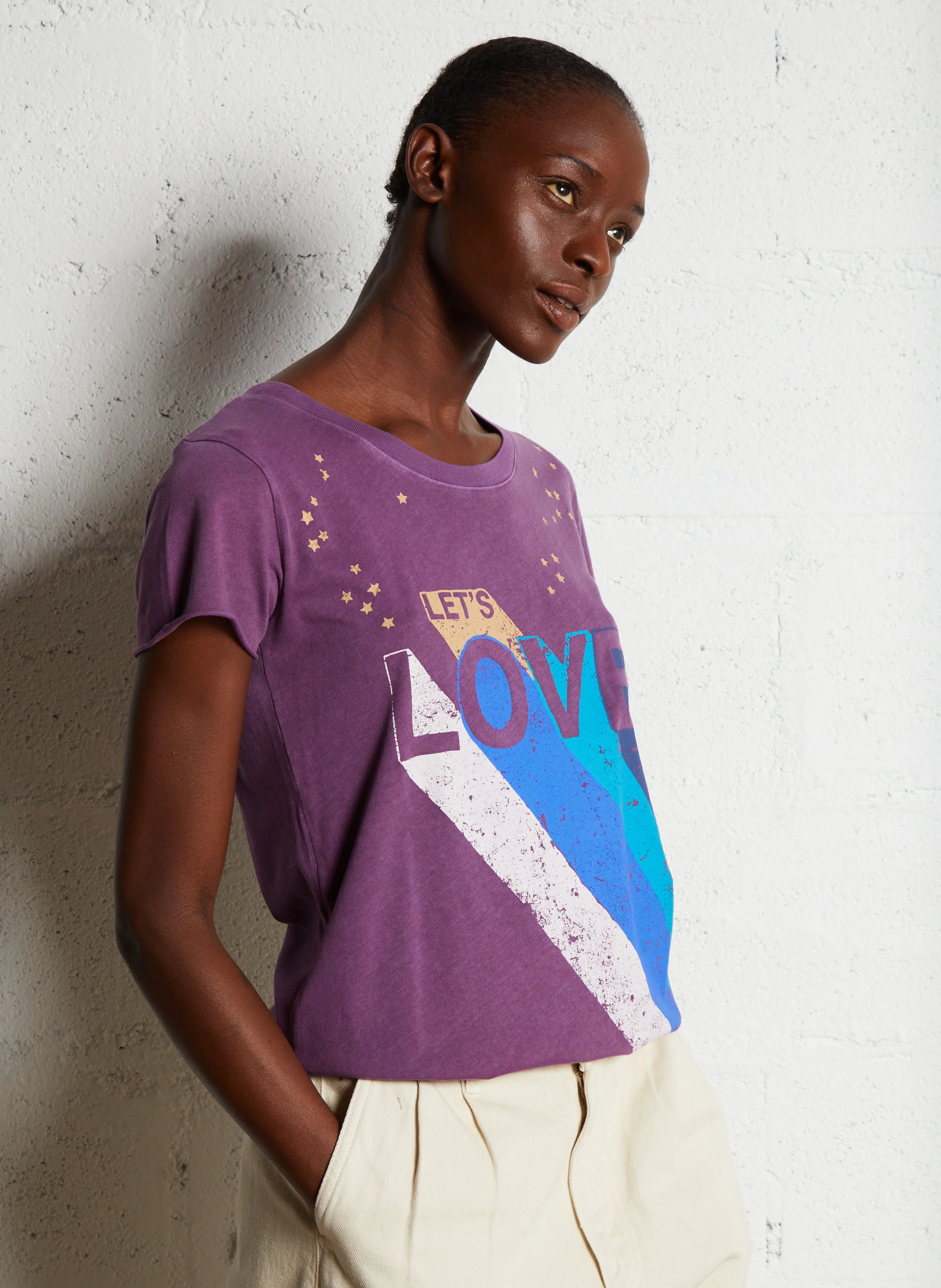 TORO - Tee-shirt droit col rond imprimé en coton bio | Violet