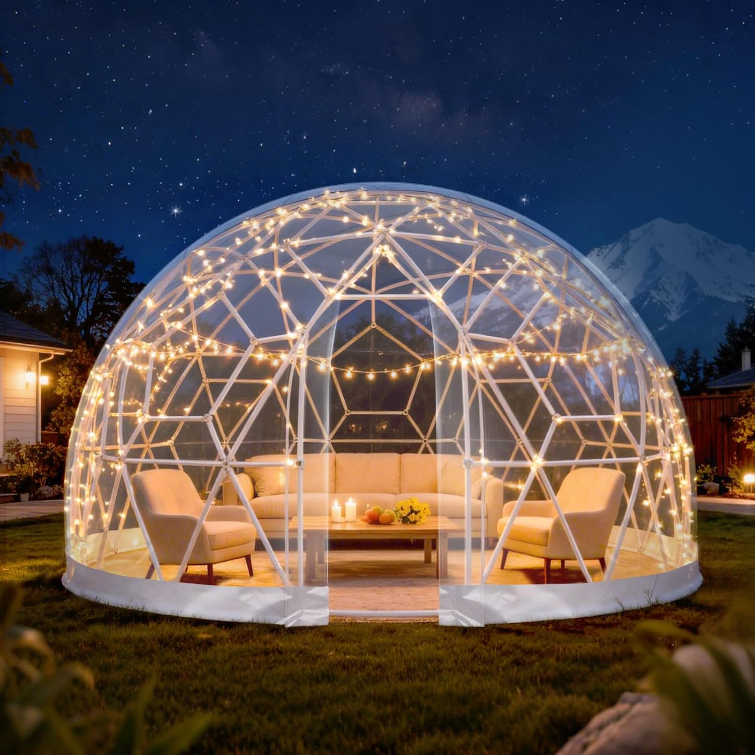3,6m Gartenkuppel-Blasenzelt für den Außenbereich, verbessertes geodätisches Kuppelgewächshaus mit transparenter PVC-Abdeckung, wetterfestes Gewächshaus, geeignet für Terrassen, weiß