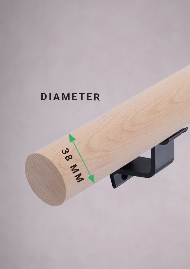 HANDYSTAIRS Houten Leuning – Ronde Leuning Ø 38 mm – Beukenhout – 270 cm – Rechte Uiteinden