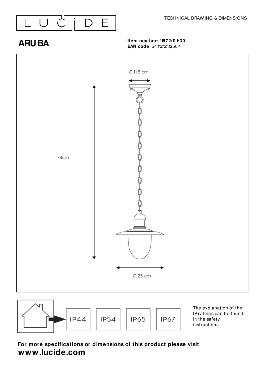 Lucide Aruba hanglamp 60W 80x25cm zwart