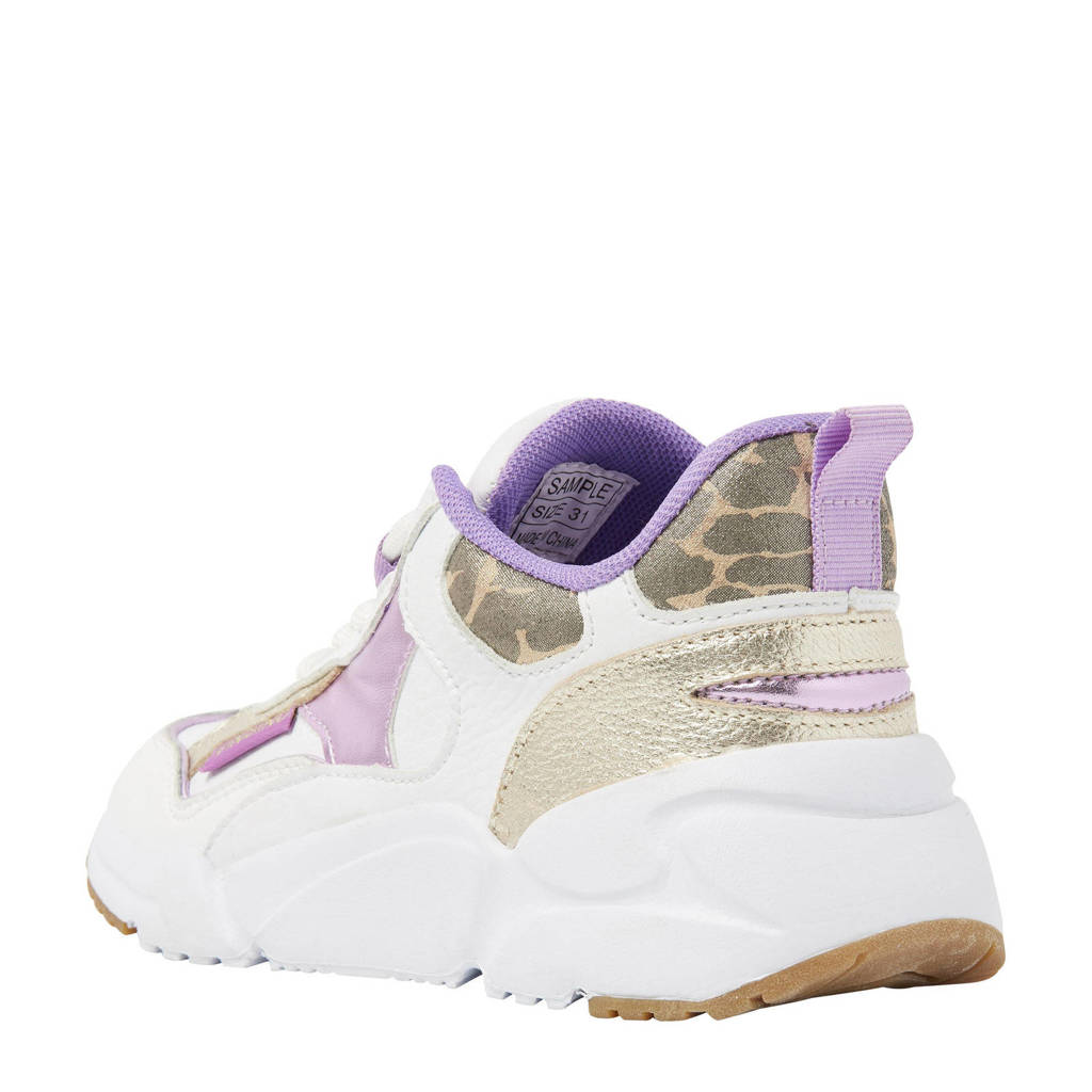 Vingino Beauchunky leren sneakers wit/paars/goud