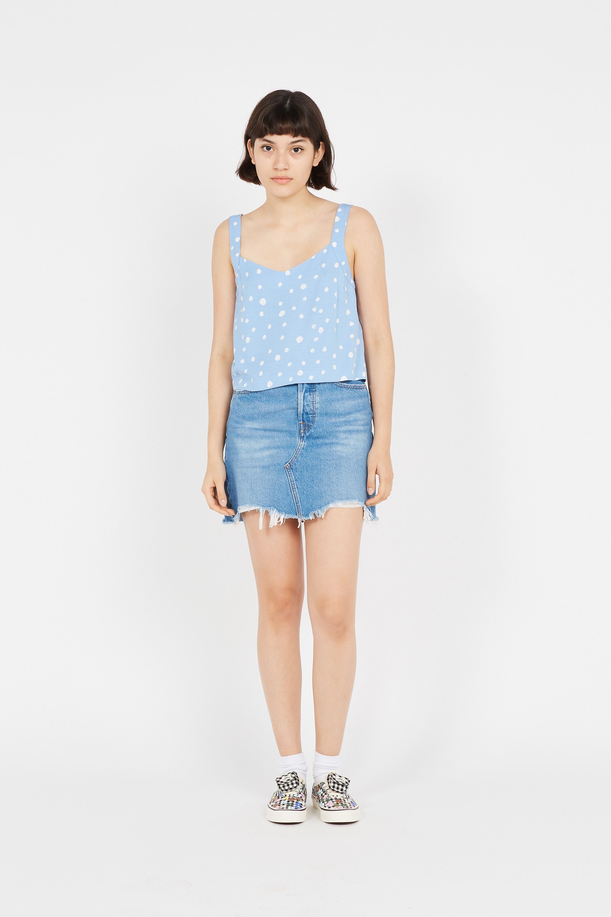 GRACE ET MILA Crop top à bretelles à pois en coton mélangé ETHEM Bleu