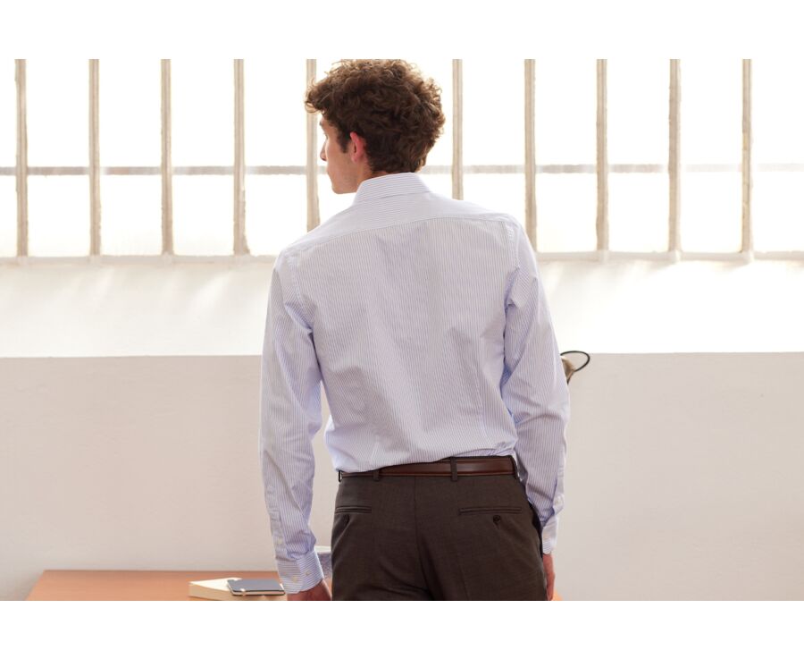 Chemise homme blanches à rayures bleues claires - GEOFFROY