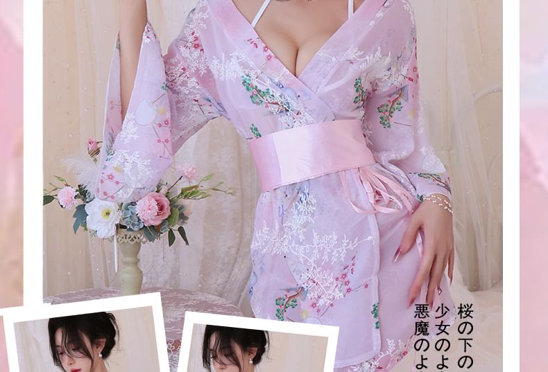 LONGNIGHT - Lingerie-kostuumset met bloemenkimono