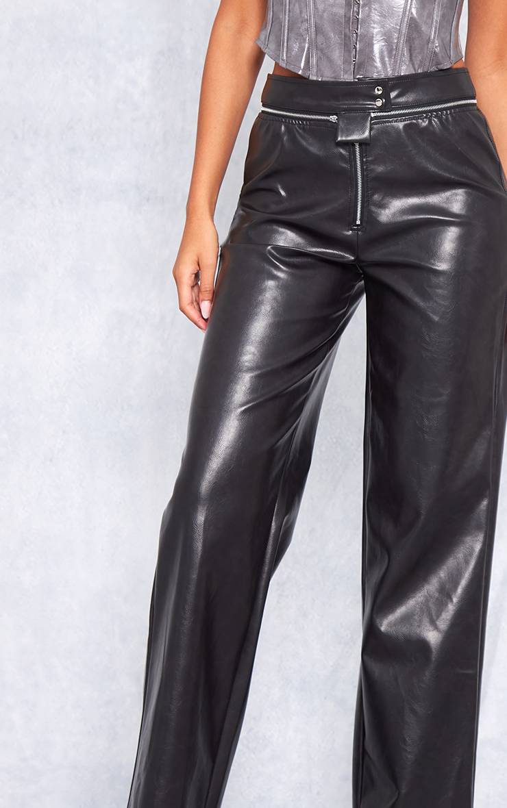 Noir Pantalon Tall En Synthétiquecuir À Détails Zippés Et Coupe Droite