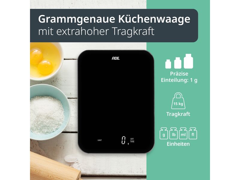 ADE Küchenwaage Tessa Schwarz Digitale Küchenwaage