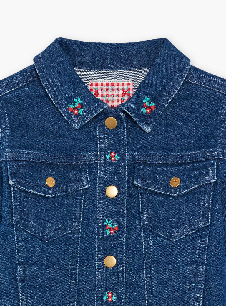 Veste en jean brodée bleu foncé