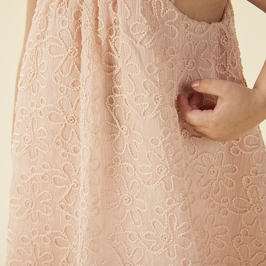 Robe sans manches bi-matière avec cording floral pour bébé fille - Rose