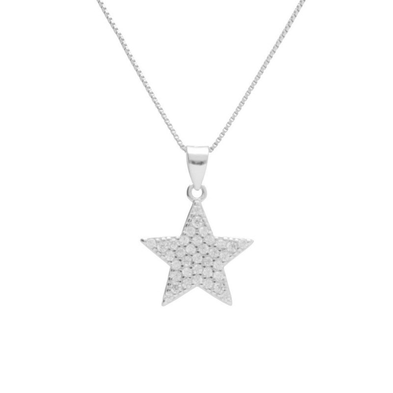 Collier Argent 925/000 Rhodié - Etoile Pavée de Zirconiums