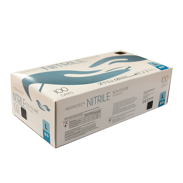 Gants jetables nitrile noirs non poudrés taille 9, boîte de 100