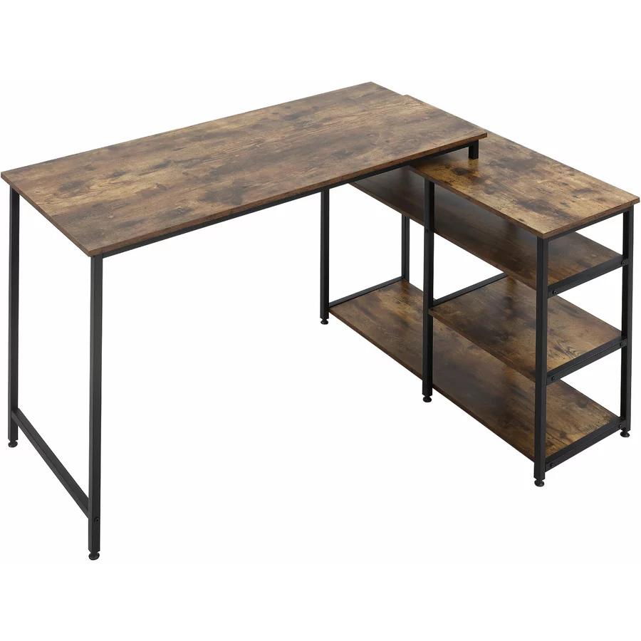 HOMCOM Schreibtisch Platzsparend, L-Form, Langlebig Braun, Schwarz