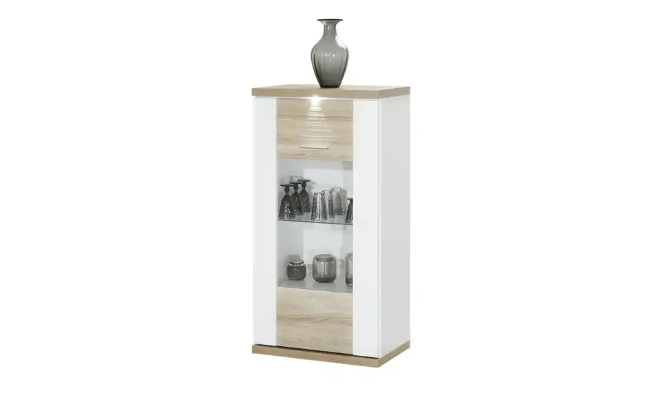 Vitrine Toulon links Spotbeleuchtung Weiß, Eiche sägerau (Nachbildung)