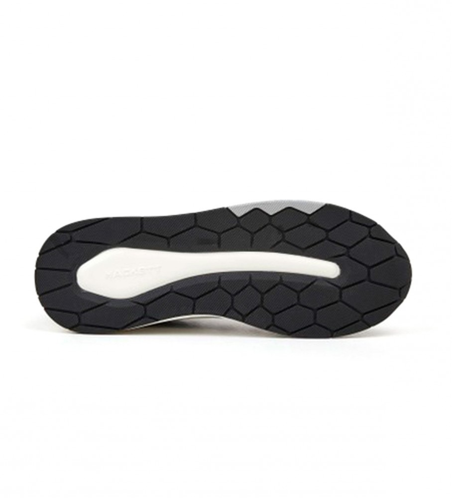 Tênis Hackett H-Runner de couro, cinza e preto.