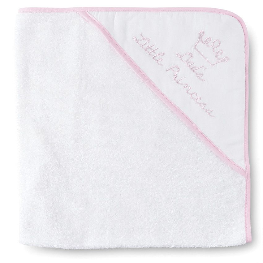 Set de bain cape/gant en coton éponge - Blanc et rose