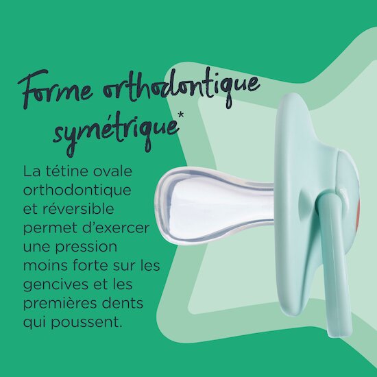 Sucettes Anytime, Forme Orthodontique Symétrique   Aléatoire        6-18 mois   de               Tommee Tippee