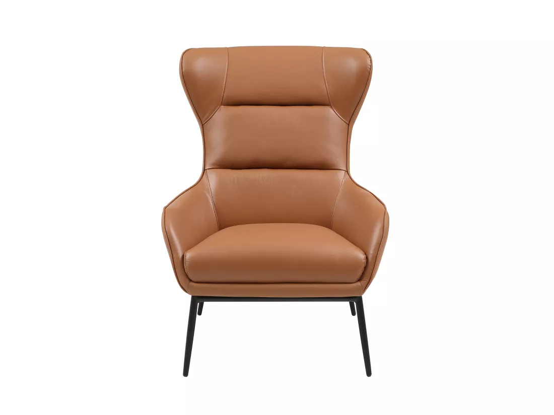 Fauteuil en cuir de buffle camel DINNIA