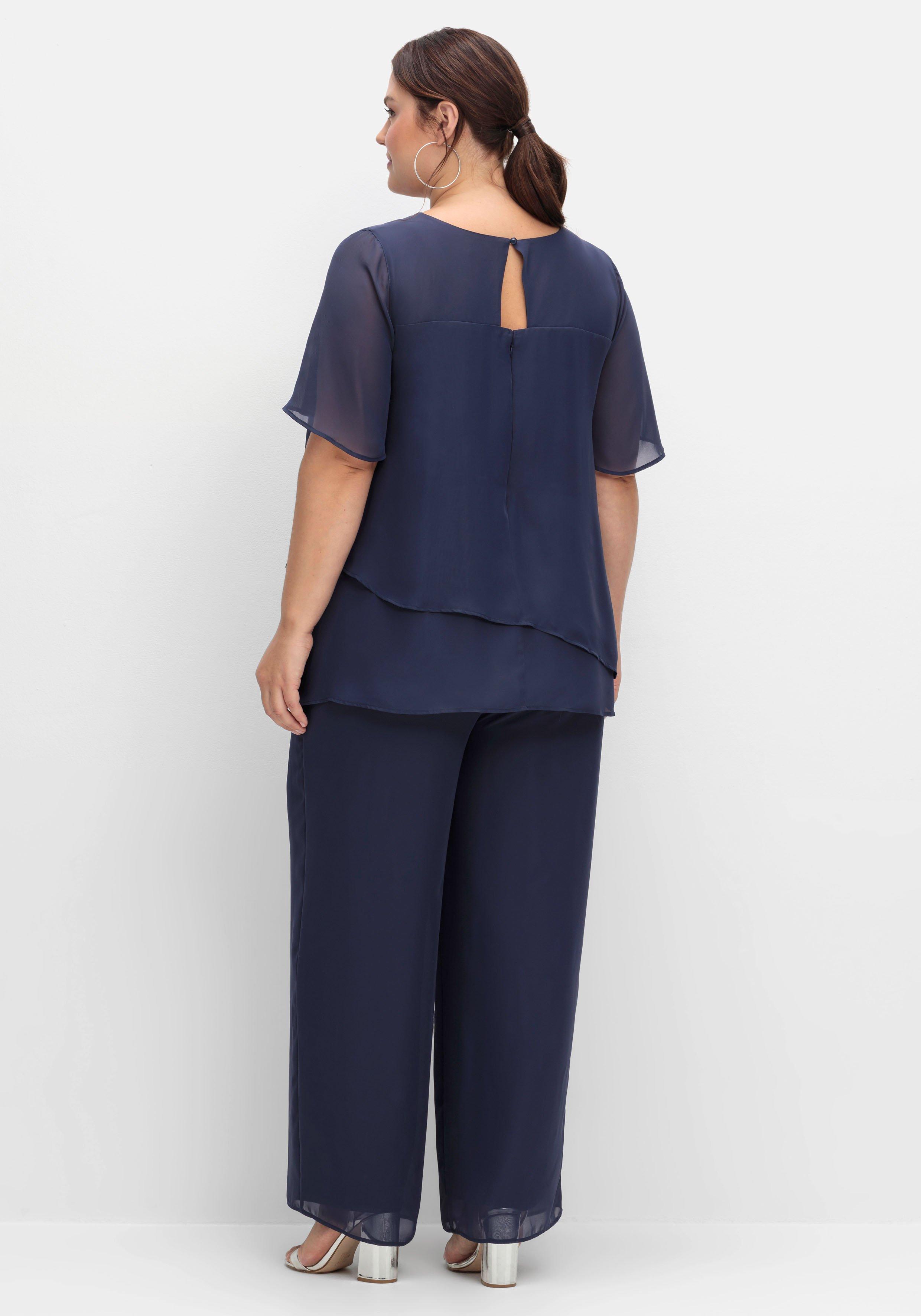 Georgette-Overall im Lagenlook, mit weitem Bein